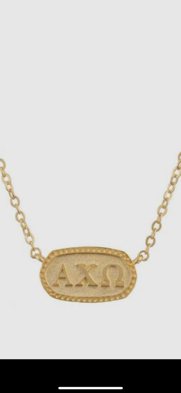 Alpha Chi Omega Sorority Gold Plated Greek Oval Necklace