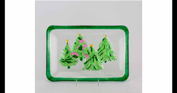 The Royal Standard-Celebration Tree Glass Platter Clear/Green/Pink