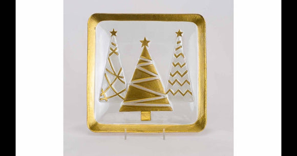 The Royal Standard-Glimmer Trees Glass Platter Clear/Gold/Silver