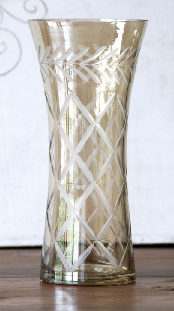 Park Hill-Smokey Glass Etched Vase