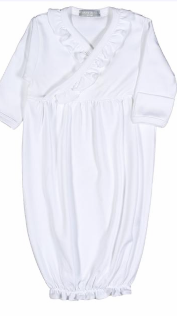 Baby Bliss-White Ruffles Pima Gown Newborn