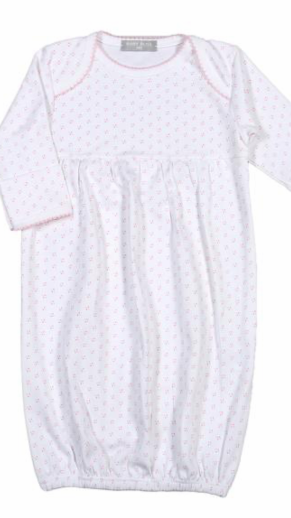 Baby Bliss-Pink Dots Pima Gown Pink Trim-0-3M