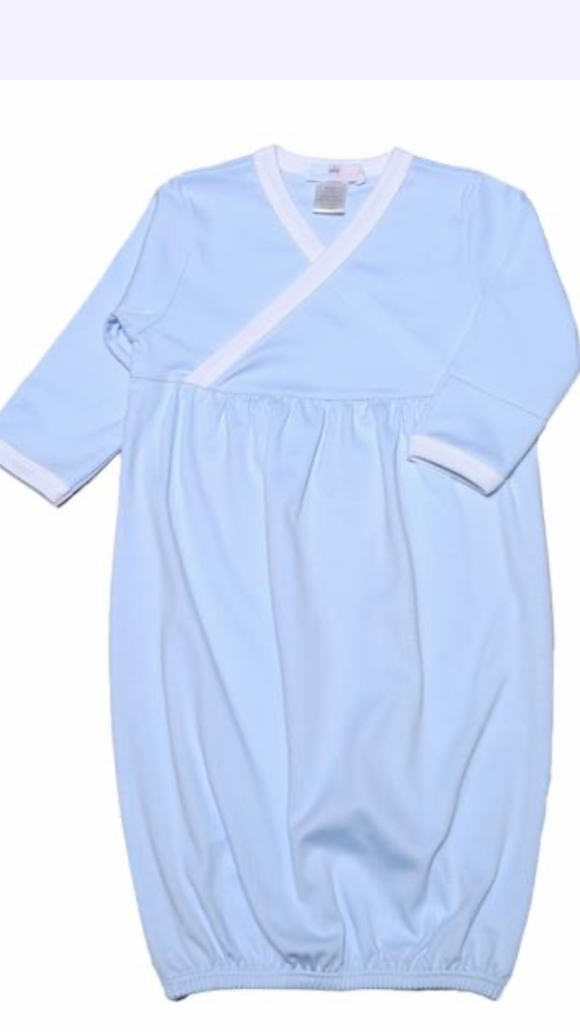 Baby Bliss-Blue/White Piping Pima Gown-0-3 M