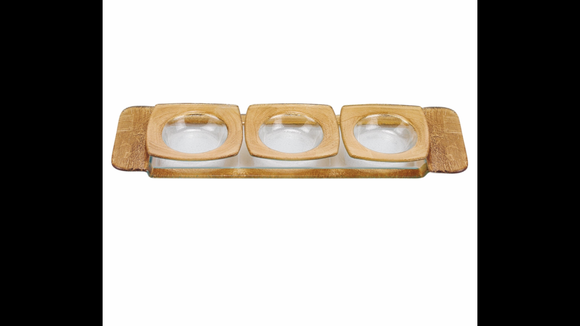 Badash-Gold tray with 3 bowls 16 
