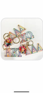 AOPi Sorority Greek Acrylic Colorblock Pom Keyring