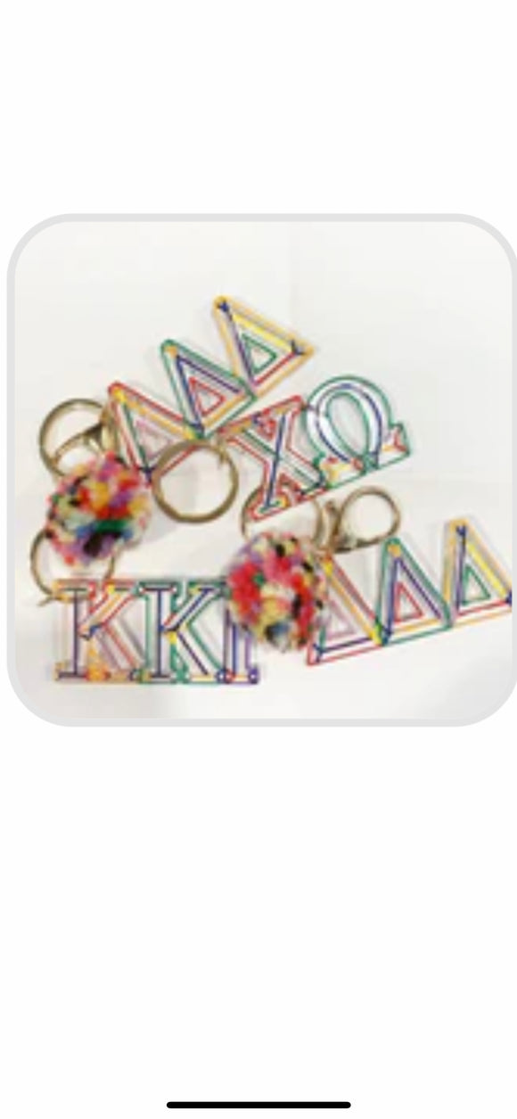 Kappa Kappa Delta Sorority Greek Acrylic Colorblock Pom Keyring