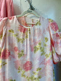 Entro-Pink Floral Print A-Line Dress Puff Sleeves