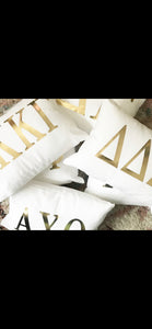 Phi Mu Sorority White Pillow with Gold Letters