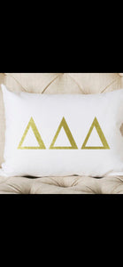 Tri Delta Sorority White Pillow with Gold Letters