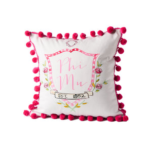 Phi Mu Sorority Pom Pom Motif Pillow