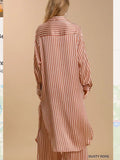 Umgee Dusty Rose Stripped Collared Button Down Midi Dress