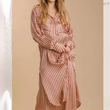 Umgee Dusty Rose Stripped Collared Button Down Midi Dress