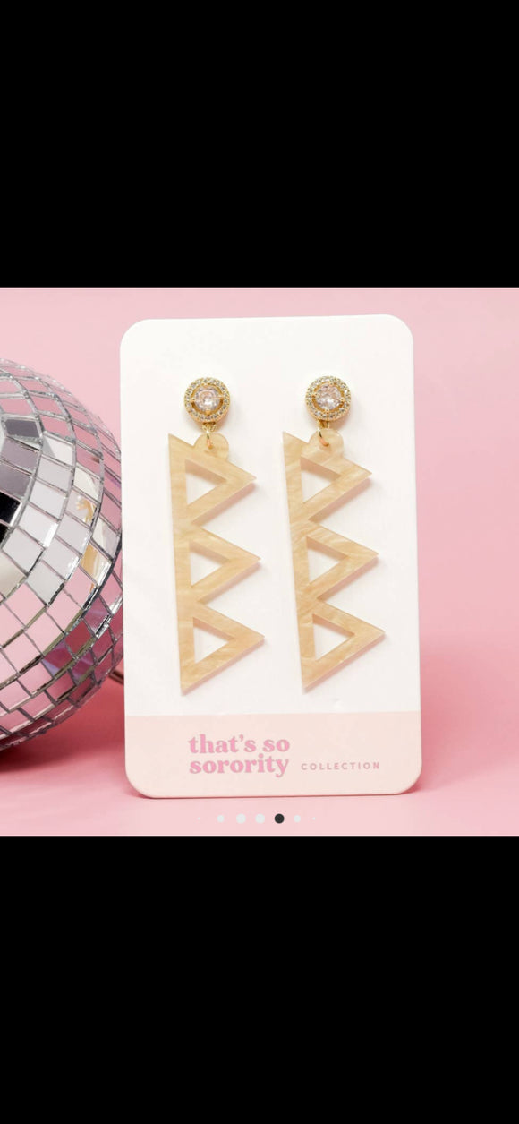 Tri Delta Sorority Acrylic Letter Earrings Gold