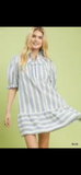 Entro Blue/White Stripe Dress Playful Ruffle Detailing Drop-waist Babydoll Silhouette