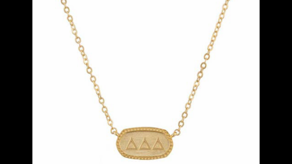 Tri Delta Sorority Gold Plated Greek Oval Necklace