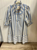 Entro Blue/White Stripe Dress Playful Ruffle Detailing Drop-waist Babydoll Silhouette