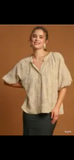 Umgee-Taupe Blouse Textured Floral Puff Sleeve
