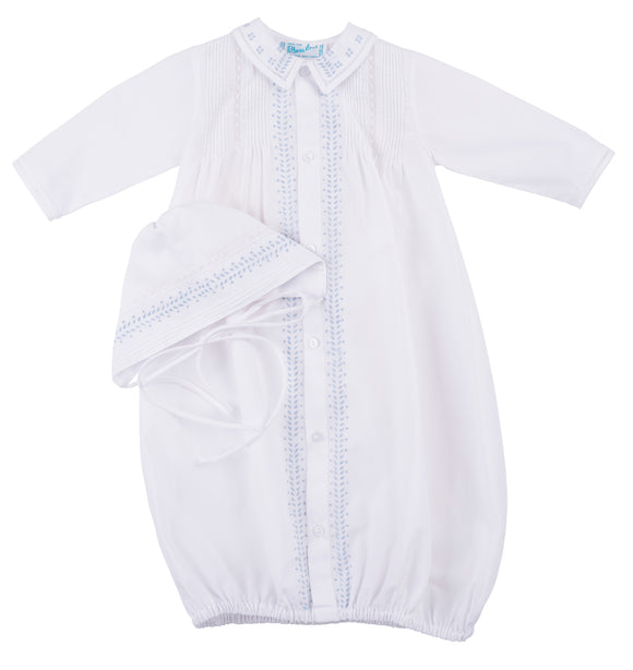 Feltman Brothers-Boys Leaf Embroidered Gown Newborn-White-Boys