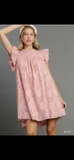 GiGIO-Lt Mauve Embroidered V Neck Mini Dress with Ruffles Sleeves