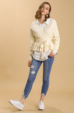 Umgee-Vanilla Ivory Long Sleeve Baby Doll V-Neck Tie Waist Sweater
