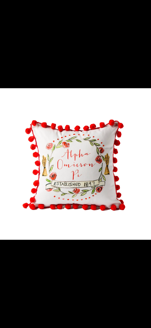 AOPi Sorority Pom Pom Motif Pillow