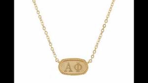 Alpha Phi Sorority Gold Plated Greek Oval Necklace