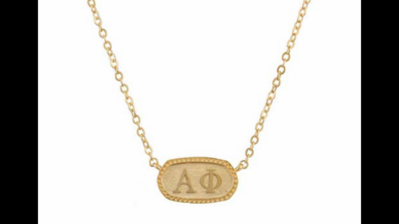 Alpha Phi Sorority Gold Plated Greek Oval Necklace