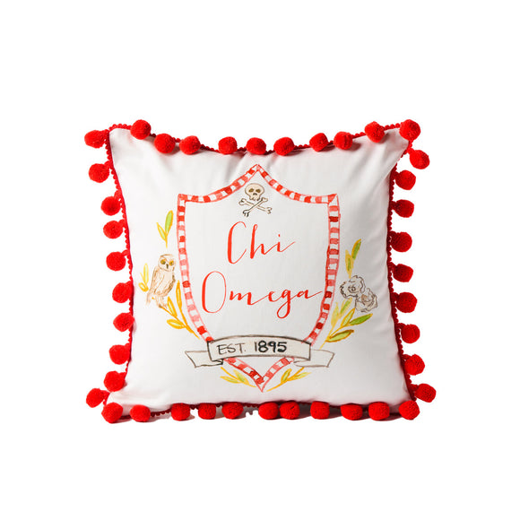 Chi O Sorority Pom Pom Motif Pillow