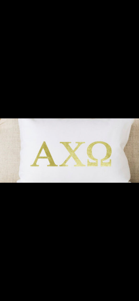 Alpha Chi Omega Sorority White Pillow with Gold Letters