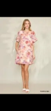 Entro-Pink Floral Print A-Line Dress Puff Sleeves