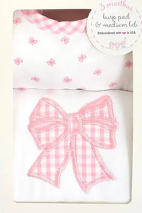 3 Marthas Bib and Burp Set-Pink Bow