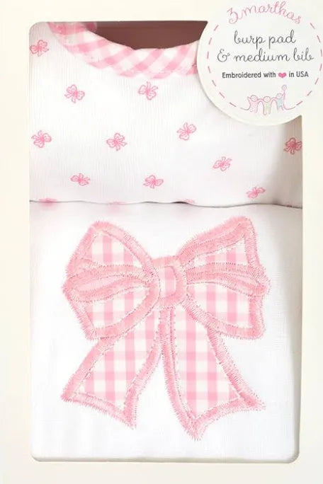 3 Marthas Bib and Burp Set-Pink Bow