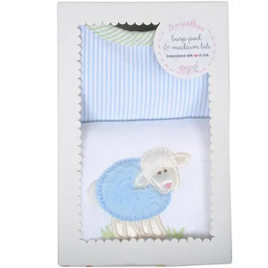 3 Marthas Bib and Burp Set-Blue Lamb