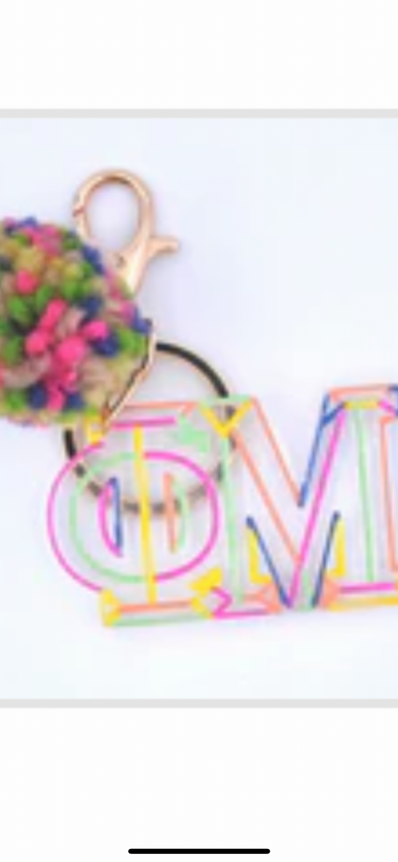 Phi Mu Sorority Greek Acrylic Colorblock Pom Keyring