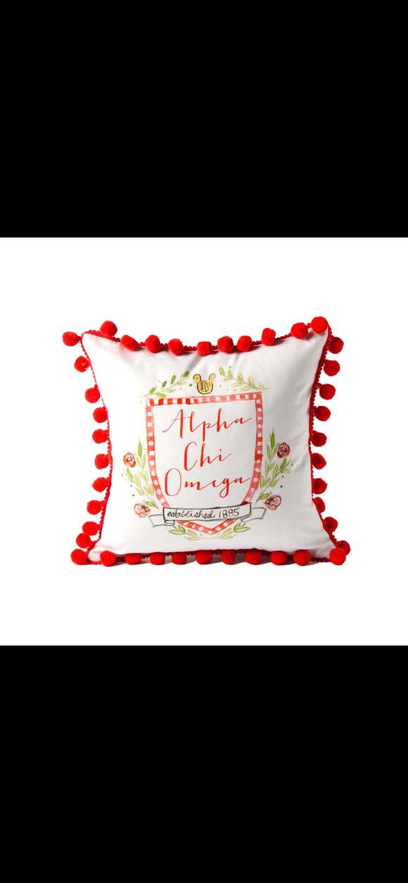 Alpha Chi Omega Sorority Pom Pom Motif Pillow