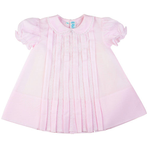 Feltman Brothers-Girls Lace Inlay Pleated Dress Newborn, 3M, 6M, 9M, pink-Girls