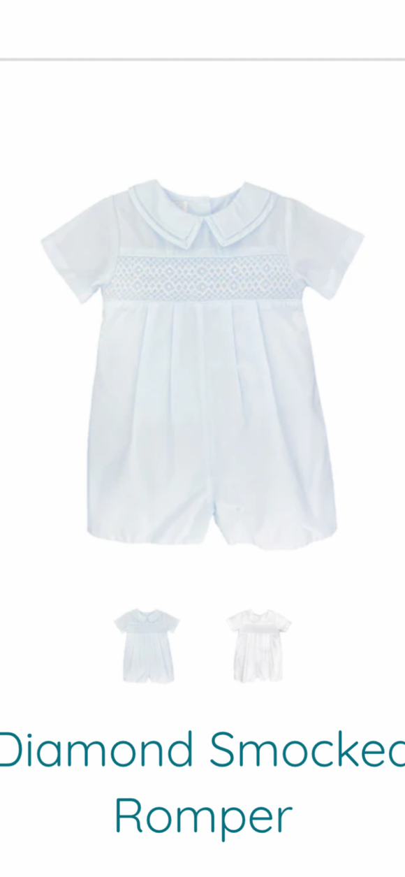 Petit Ami-Boy Diamond Smocked  Romper