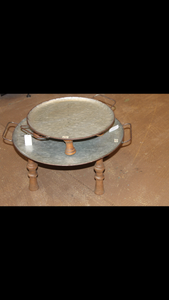 Park Hill-Wooden Footed Round Metal Tray-small