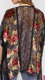 POL Clothing Black Multi Velvet and Suede Mesh Lace Floral Print Cardigan