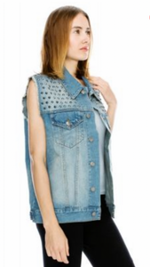 Mono B-Denim Vest-Faded Wash Studded Denim Vest