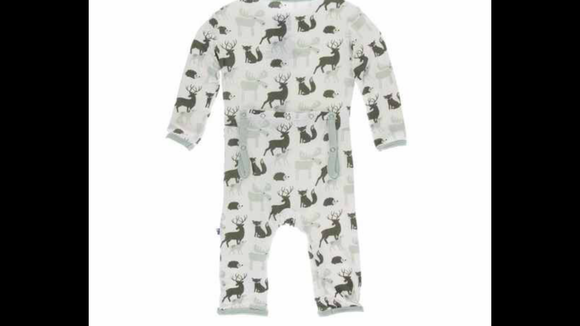 KicKee Pants Print Coverall with Zipper in Natural Forest Animals