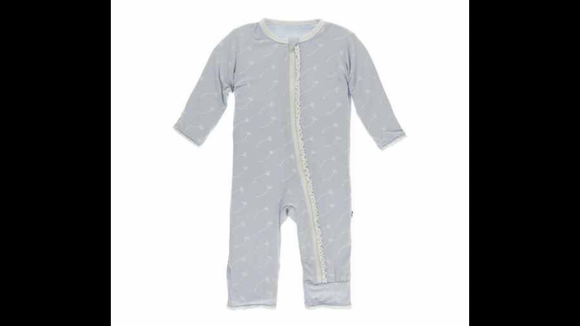 KicKee Pants Print Classic Ruffle Coverall with Snaps in Dew Dandelion Seeds 3-6M