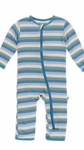 Kickee Pants Coverall Zipper Pond Stripe 3-6 mon