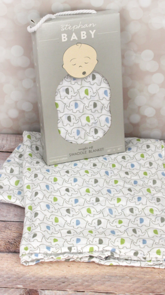 Stephan Baby Swaddle Blankets-Blue Elephants