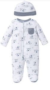 Little Me-Boys Puppy Toile Footie and Hat- 0/3 month