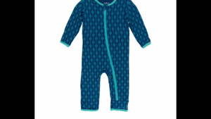 KicKee Pants Print Coverall with Zipper in Midnight Feathers 12-18M