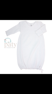 Paty Lap Shoulder Long Sleeve Gown With 2 Button Front 154- White/Blue-Newborn