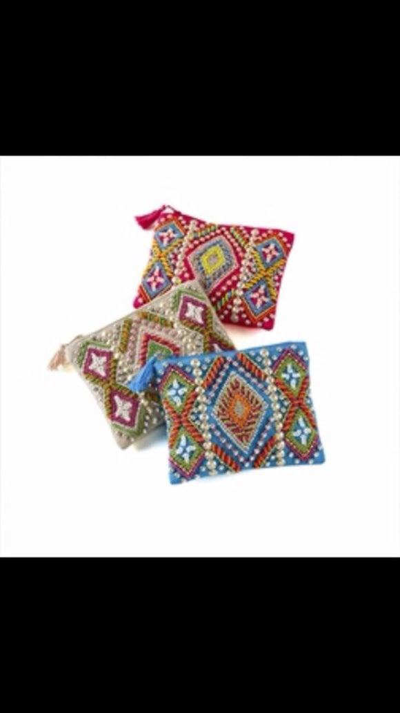 Beaded Cosmetic Bag-BLUE