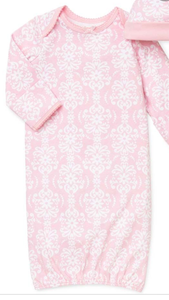 Little Me-Pink Damask Gown and Hat-L699- 0/3 month