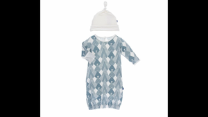 KicKee Pants Print Layette Gown and Hat Set in Dusty Sky Countdown